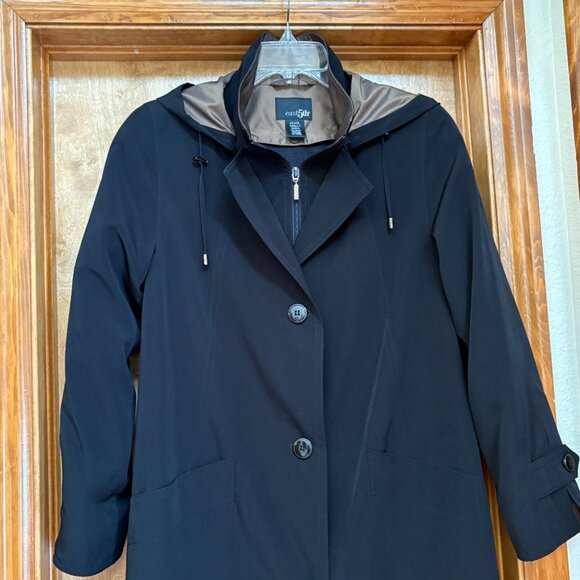 East 5th Black Button & Zip Trench Coat with Detachable Hood & Lining, Size SP - Picture 12 of 15